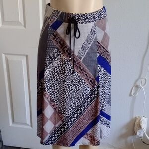Lapis A-Line Skirt with Geometric Patterns in Black, Blue, and Brown